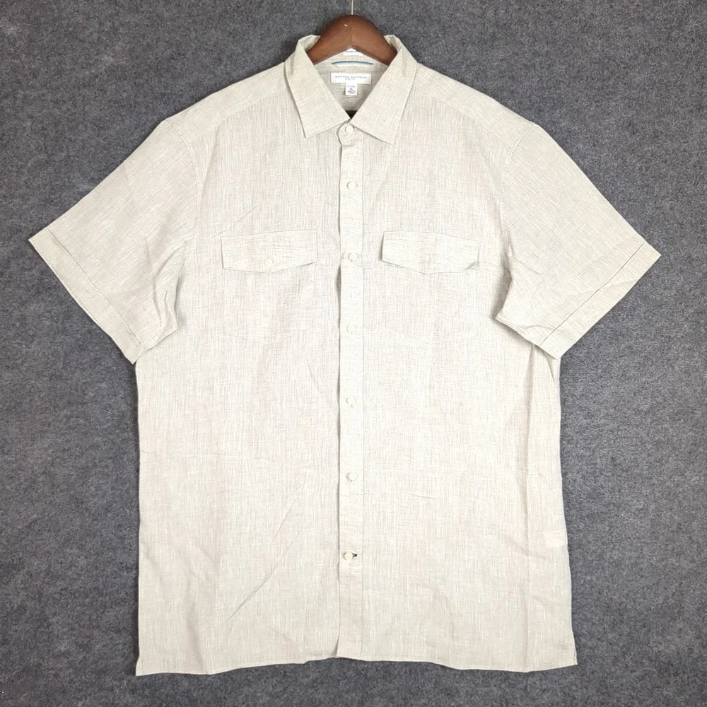 Banana Republic Mens XL Slim Fit Italian Linen Short Sleeve Button Up Shirt Tan